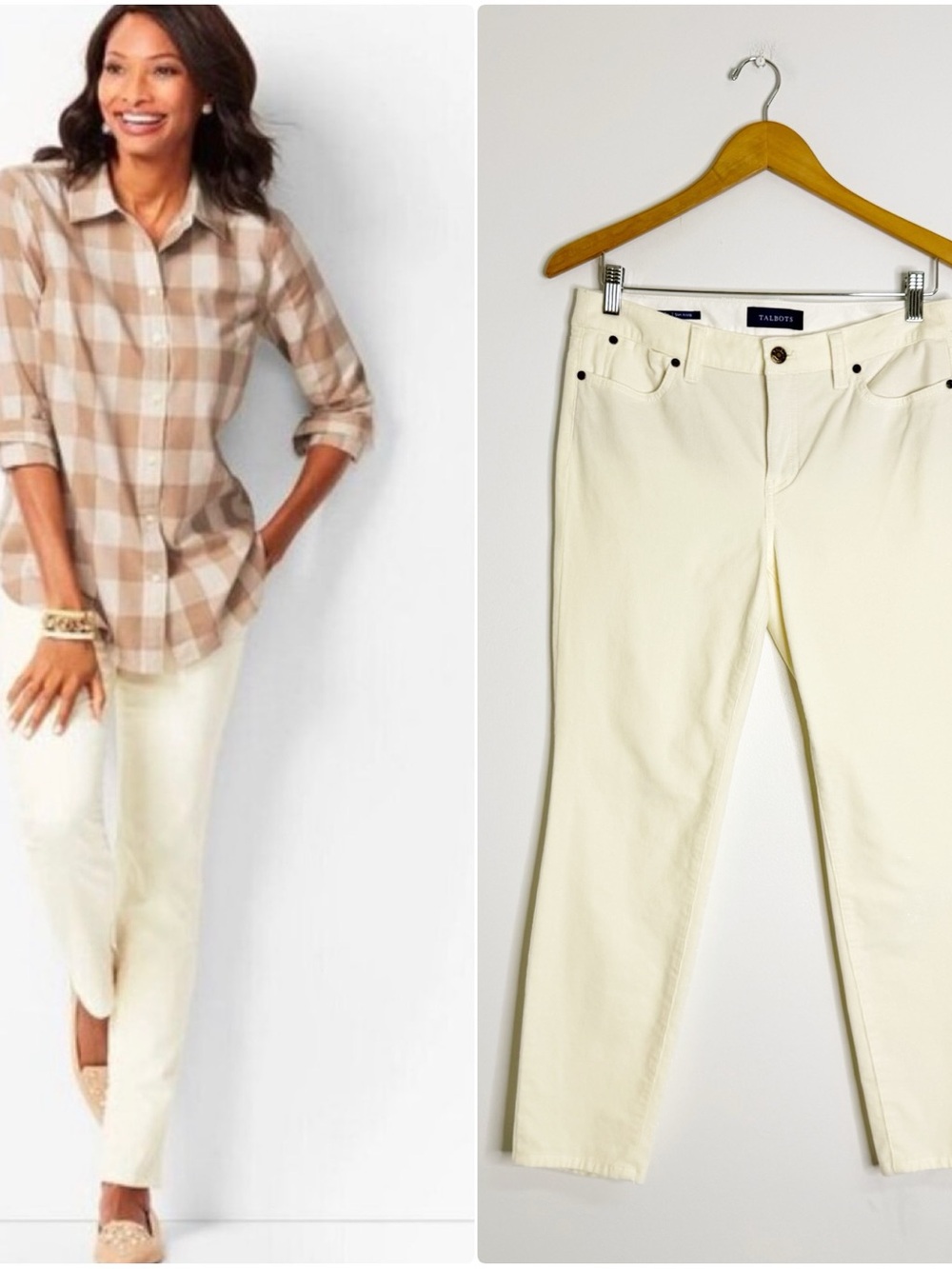 Talbots Slim Ankle Velveteen Corduroy Pants Women’s Size 6 Petite Cream Glitter